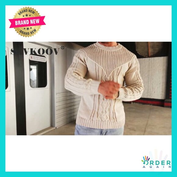 Classic Cable Knit Pullover Sweater Cozy Winter Minimal Chic Menswear - Picture 7 of 7